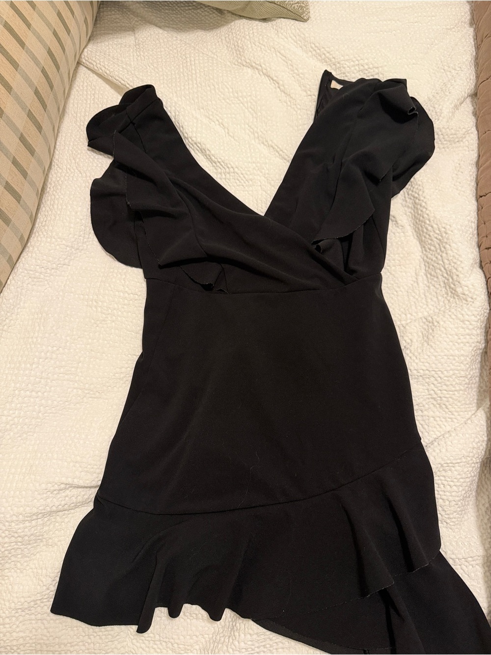 Altar'd State Black Ruffle V-Neck Mini Dress